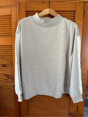Lou & Grey Mock Neck Striped Sleeve Sweatshirt